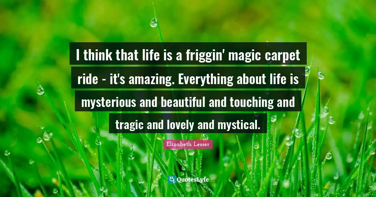 I think that life is a friggin' magic carpet ride - it's amazing. Everything about life is mysterious and beautiful and touching and tragic and lovely and mystical.