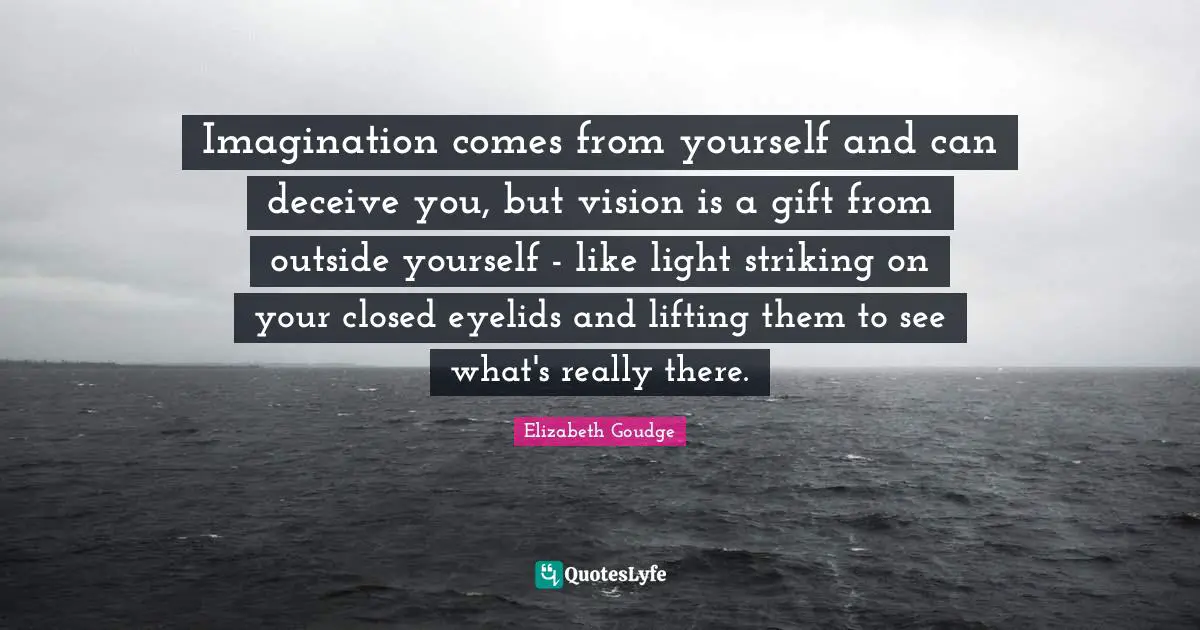 Imagination comes from yourself and can deceive you, but vision is a gift from outside yourself - like light striking on your closed eyelids and lifting them to see what's really there.