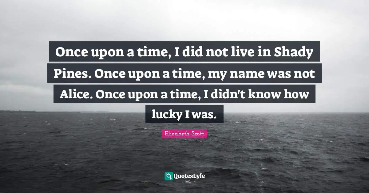 Once upon a time, I did not live in Shady Pines. Once upon a time, my name was not Alice. Once upon a time, I didn't know how lucky I was.