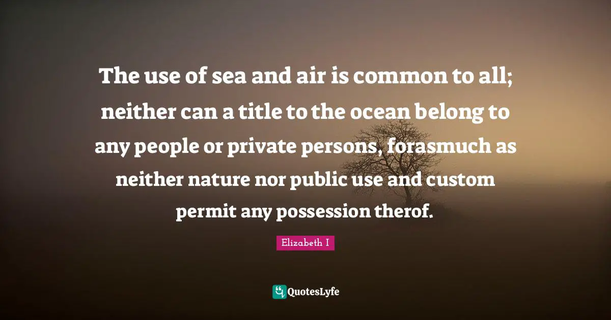 The use of sea and air is common to all; neither can a title to the ocean belong to any people or private persons, forasmuch as neither nature nor public use and custom permit any possession therof.