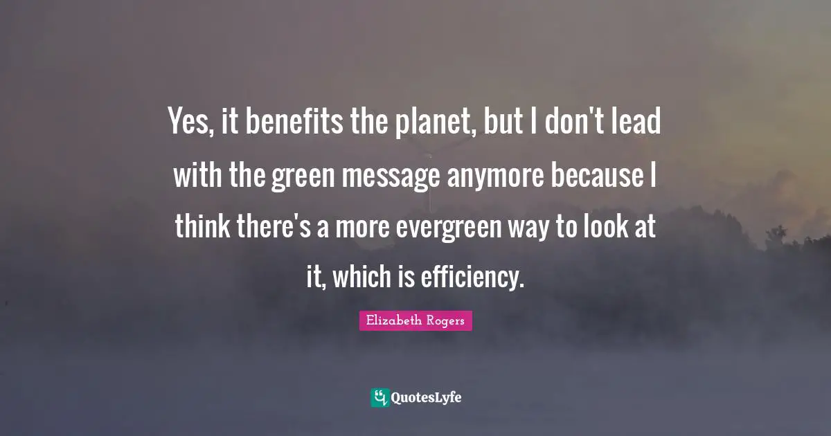 Yes, it benefits the planet, but I don't lead with the green message anymore because I think there's a more evergreen way to look at it, which is efficiency.