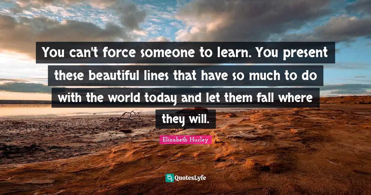 You can't force someone to learn. You present these beautiful lines that have so much to do with the world today and let them fall where they will.