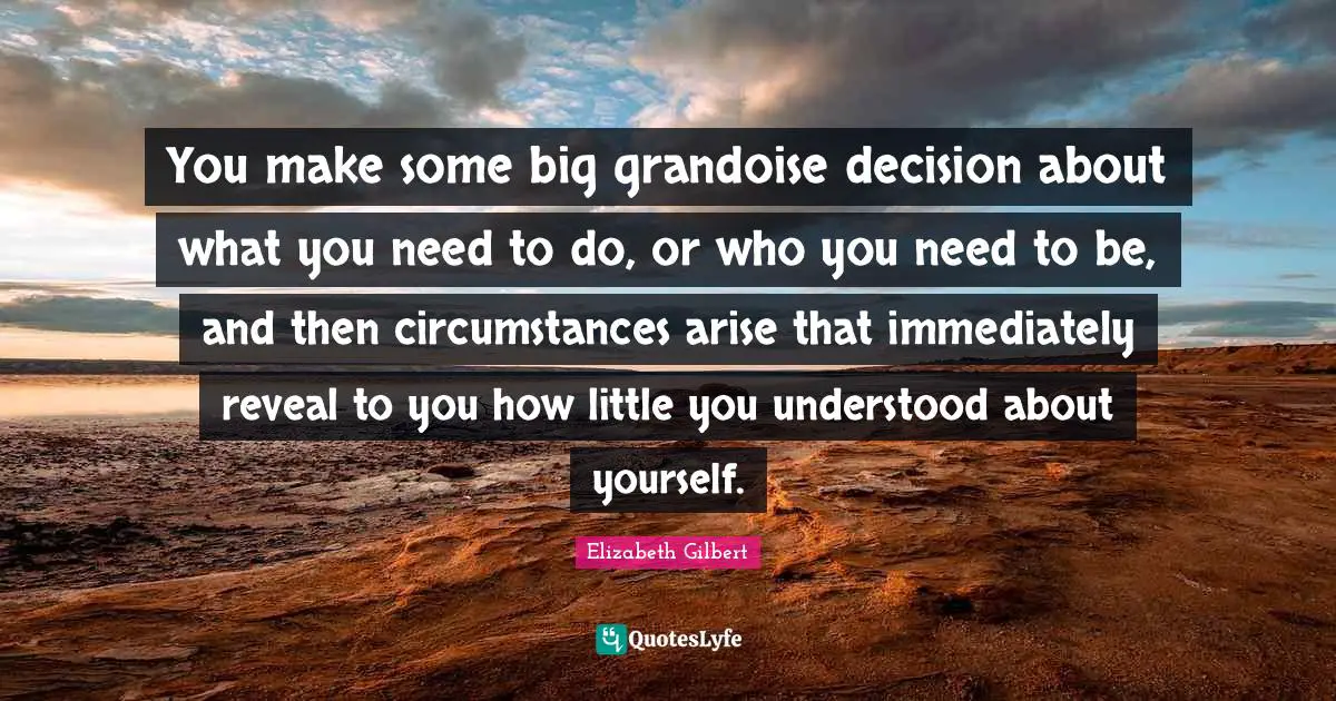 You make some big grandoise decision about what you need to do, or who you need to be, and then circumstances arise that immediately reveal to you how little you understood about yourself.