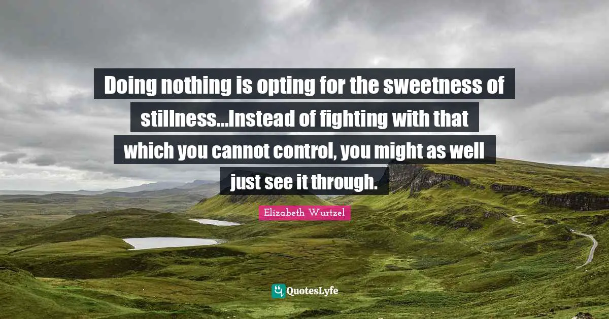 Doing nothing is opting for the sweetness of stillness...Instead of fighting with that which you cannot control, you might as well just see it through.