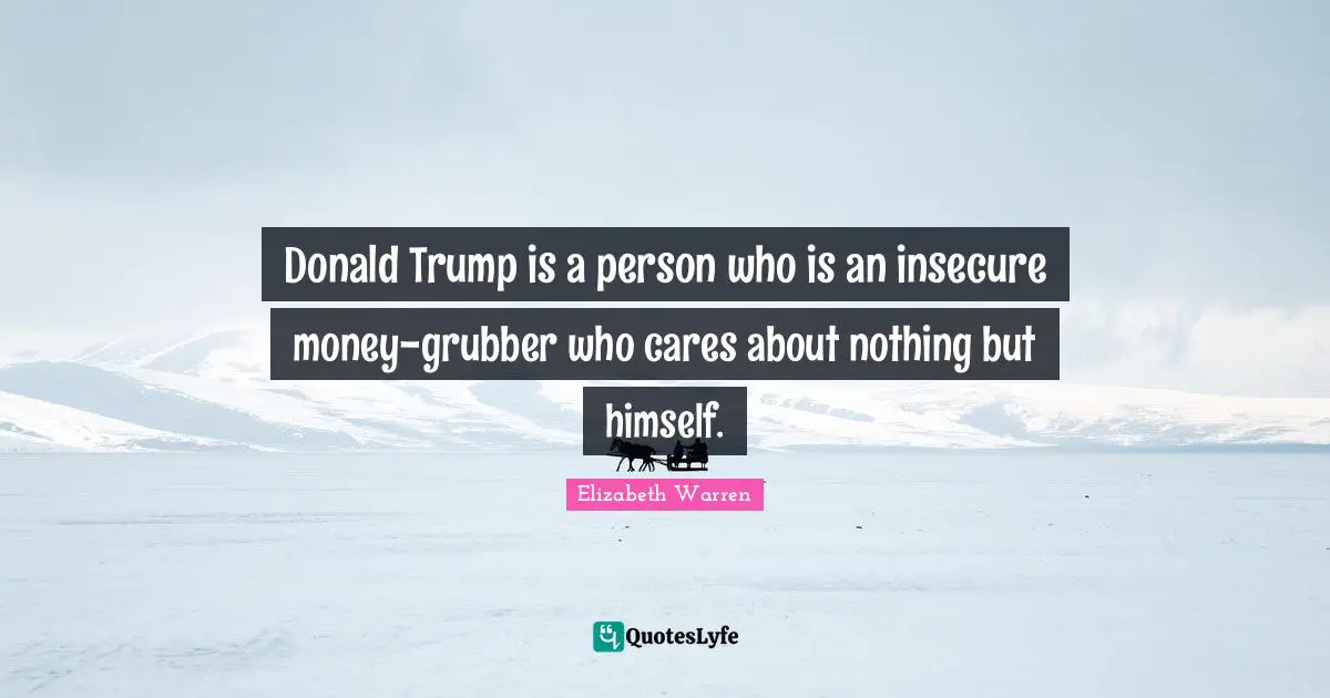 Elizabeth Warren Quotes: "Donald Trump is a person who is an insecure money-grubber who cares about nothing but himself."