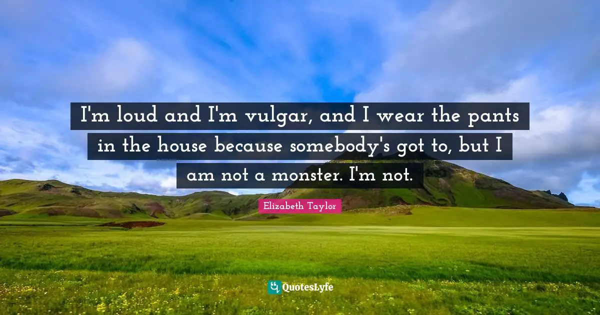 I'm loud and I'm vulgar, and I wear the pants in the house because somebody's got to, but I am not a monster. I'm not.