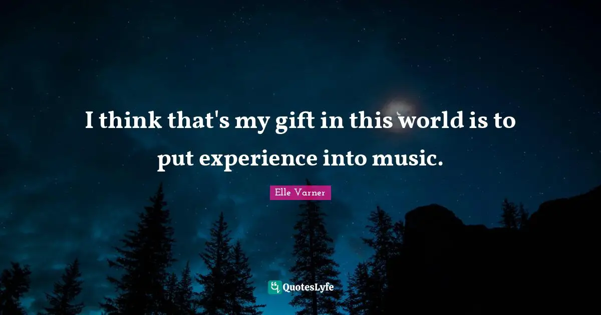 I think that's my gift in this world is to put experience into music.