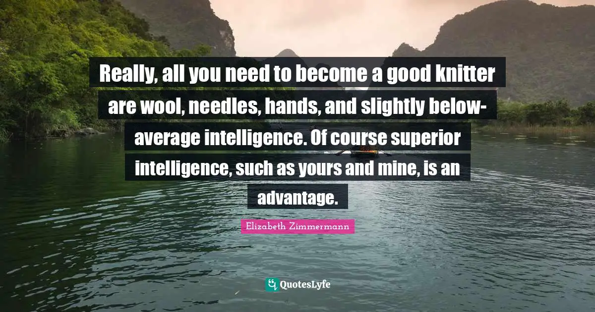 Really, all you need to become a good knitter are wool, needles, hands, and slightly below-average intelligence. Of course superior intelligence, such as yours and mine, is an advantage.