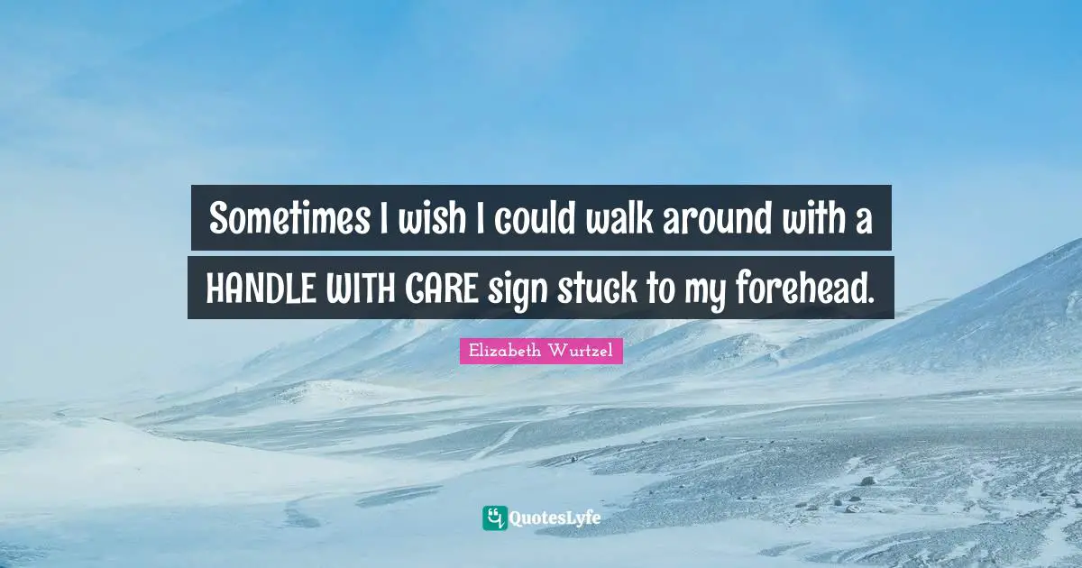 Elizabeth Wurtzel Quotes: "Sometimes I wish I could walk around with a HANDLE WITH CARE sign stuck to my forehead."