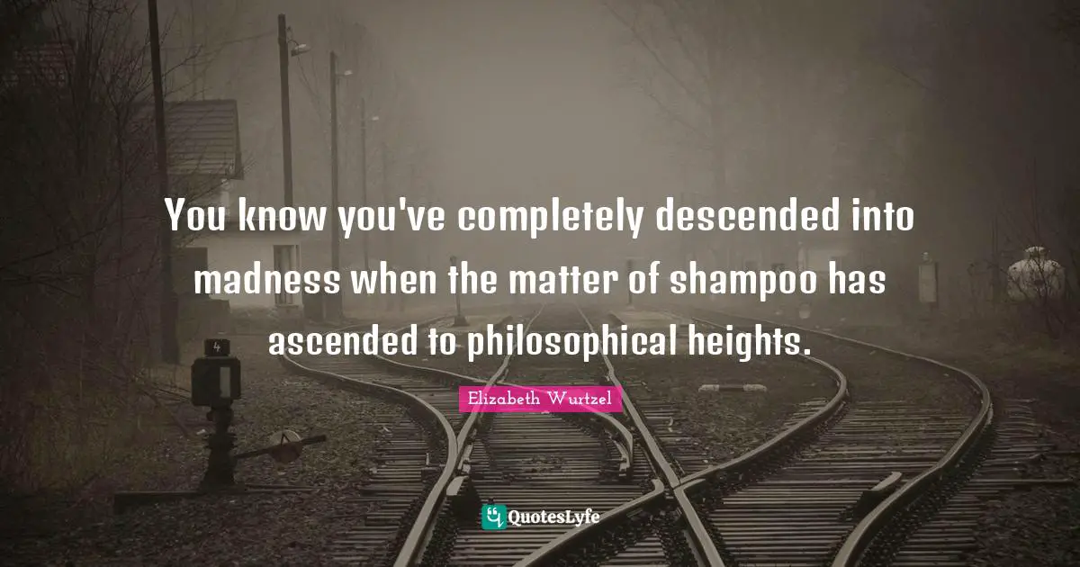 You know you've completely descended into madness when the matter of shampoo has ascended to philosophical heights.