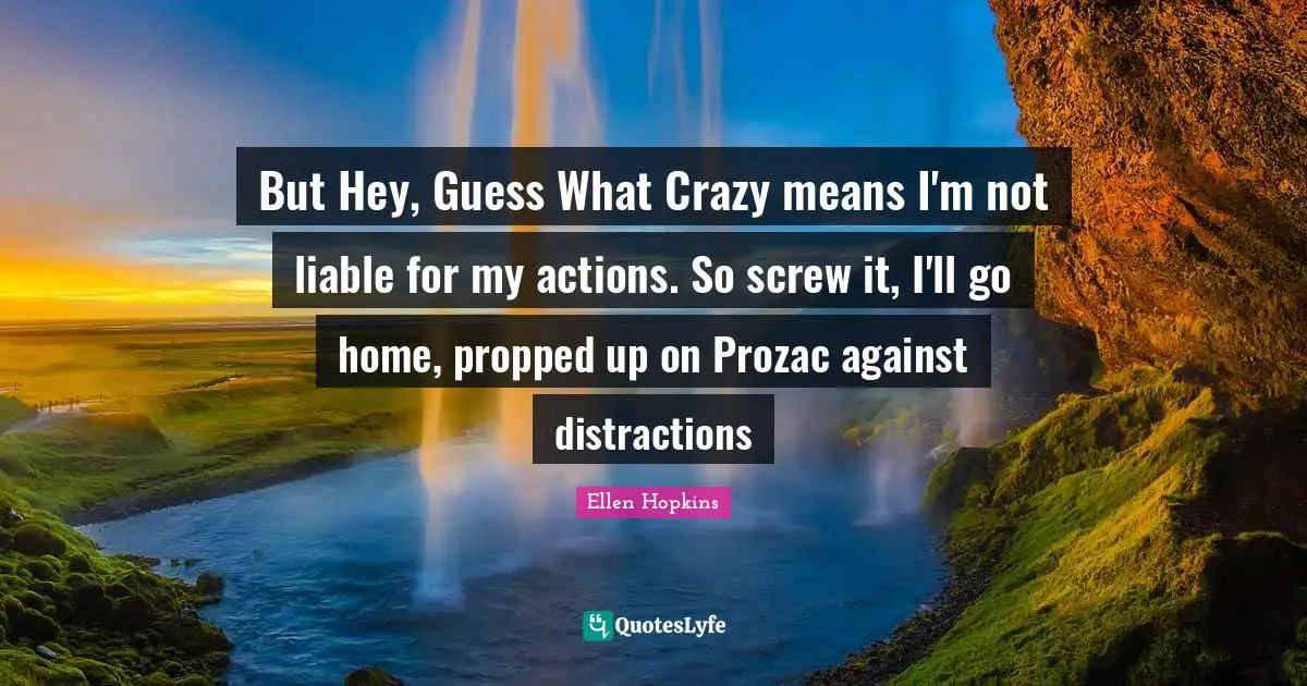 But Hey, Guess What Crazy means I'm not liable for my actions. So screw it, I'll go home, propped up on Prozac against distractions