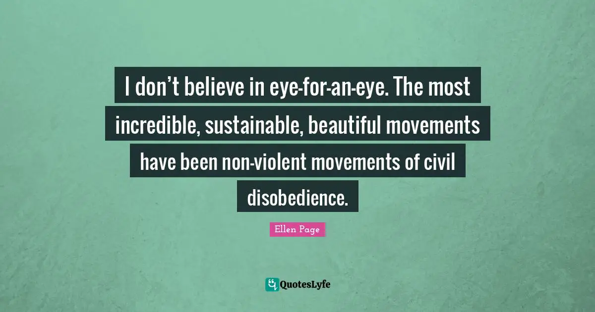 I don’t believe in eye-for-an-eye. The most incredible, sustainable, beautiful movements have been non-violent movements of civil disobedience.