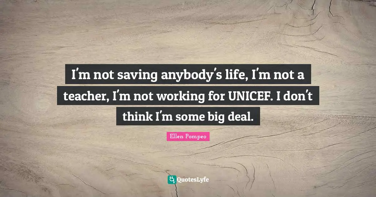 I'm not saving anybody's life, I'm not a teacher, I'm not working for UNICEF. I don't think I'm some big deal.