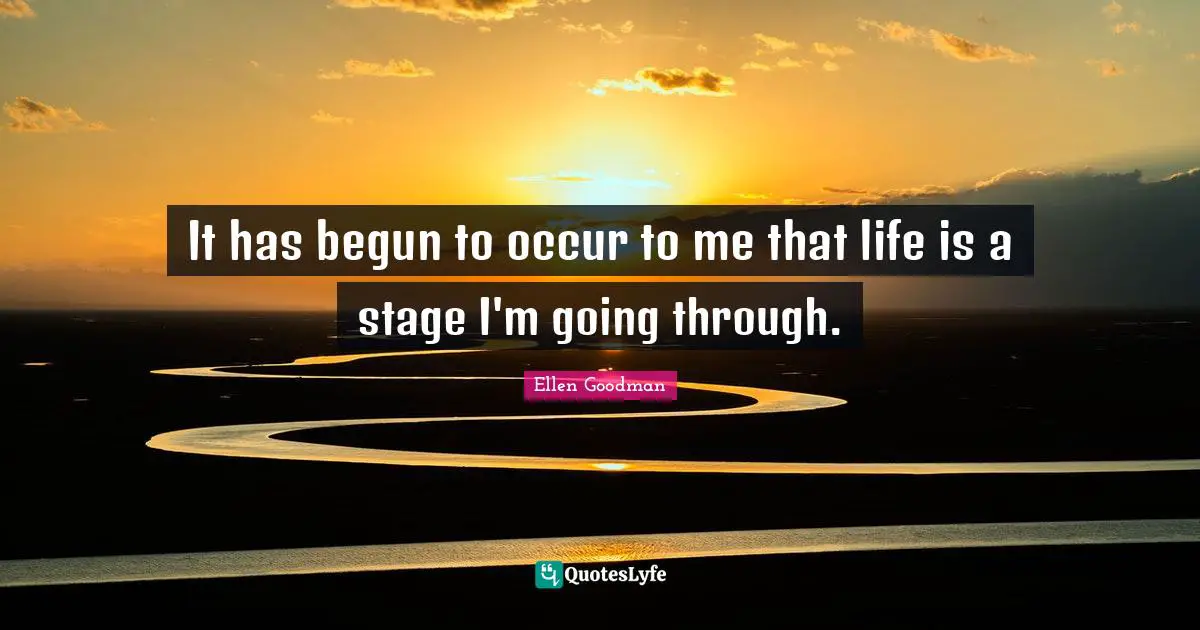 It has begun to occur to me that life is a stage I'm going through.