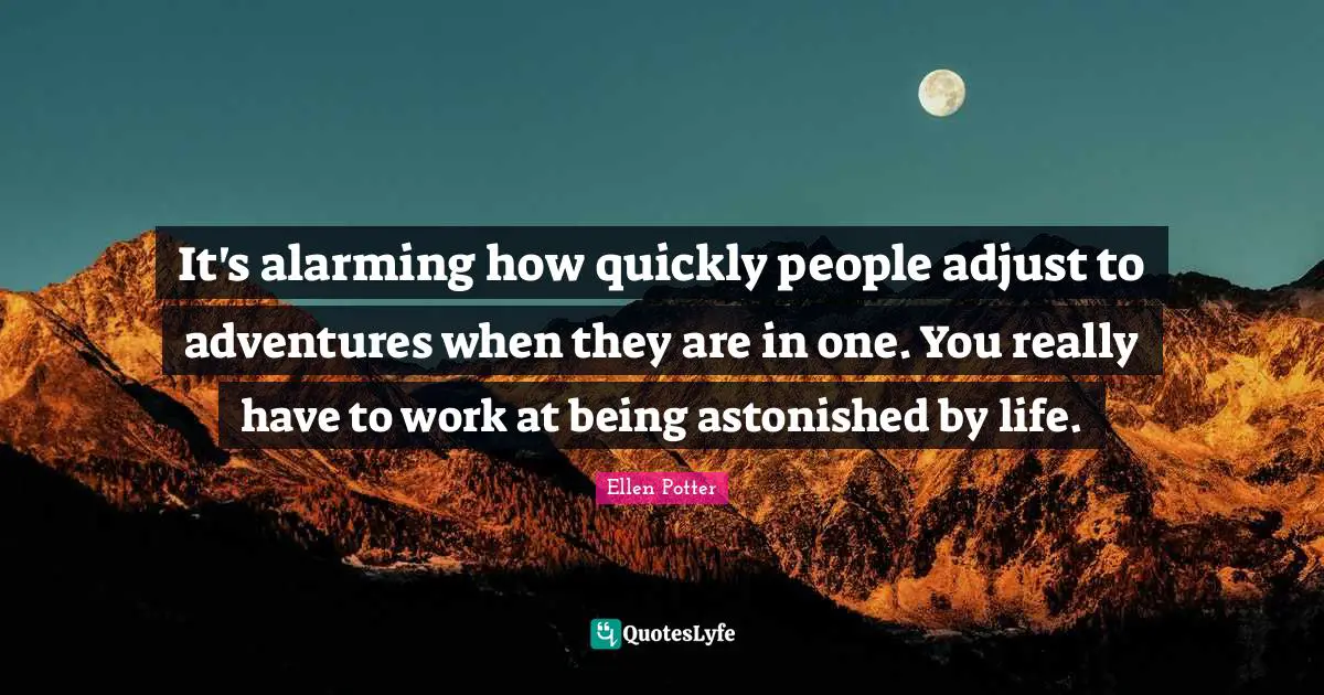 It's alarming how quickly people adjust to adventures when they are in one. You really have to work at being astonished by life.