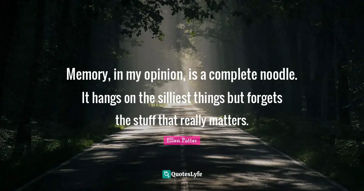 Memory, in my opinion, is a complete noodle. It hangs on the silliest things but forgets the stuff that really matters.