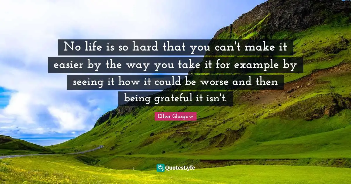 No life is so hard that you can't make it easier by the way you take it for example by seeing it how it could be worse and then being grateful it isn't.