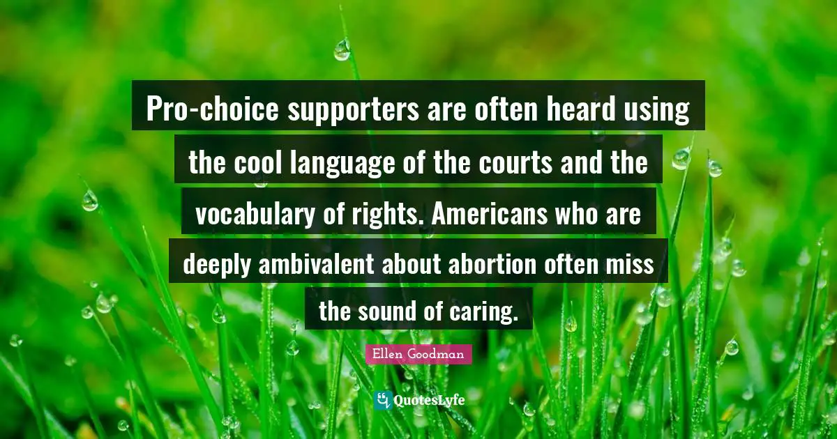Ambivalent Quotes: "Pro-choice supporters are often heard using the cool language of the courts and the vocabulary of rights. Americans who are deeply ambivalent about abortion often miss the sound of caring."