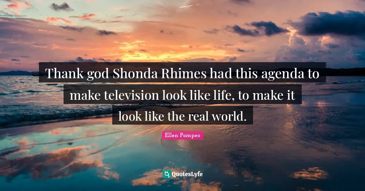 Thank god Shonda Rhimes had this agenda to make television look like life, to make it look like the real world.