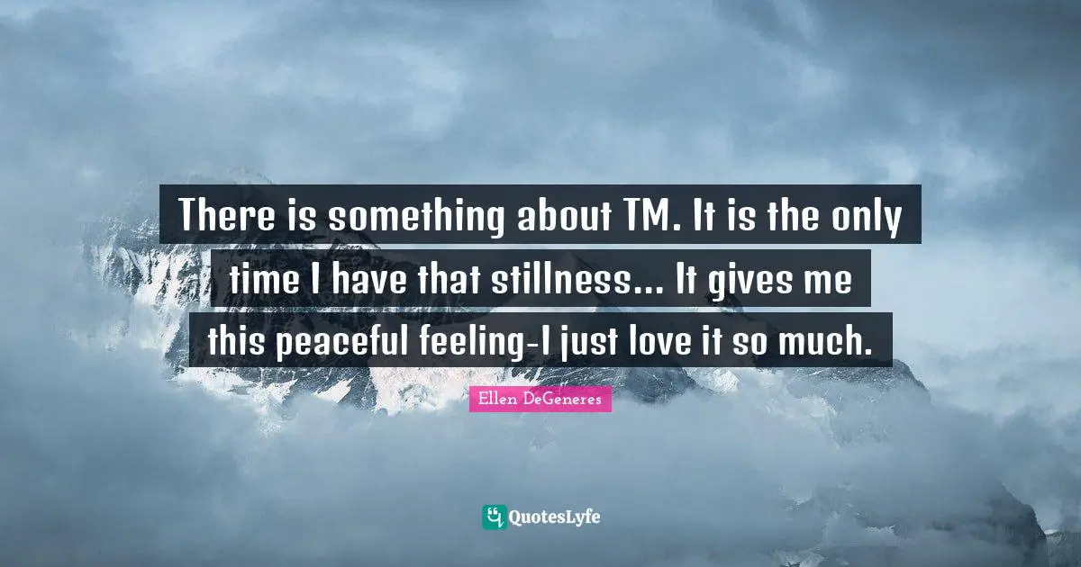There is something about TM. It is the only time I have that stillness... It gives me this peaceful feeling-I just love it so much.