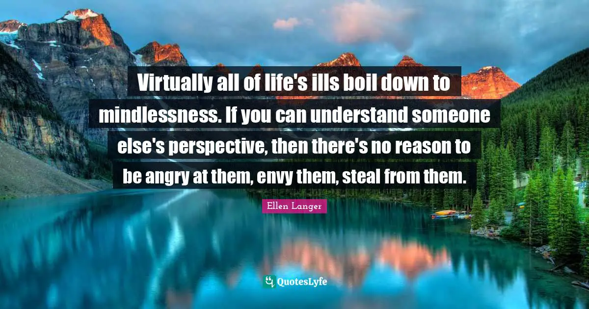 Virtually all of life's ills boil down to mindlessness. If you can understand someone else's perspective, then there's no reason to be angry at them, envy them, steal from them.