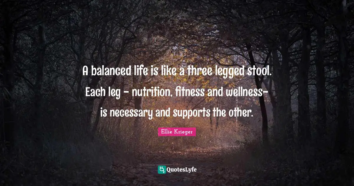 A balanced life is like a three legged stool. Each leg - nutrition, fitness and wellness- is necessary and supports the other.