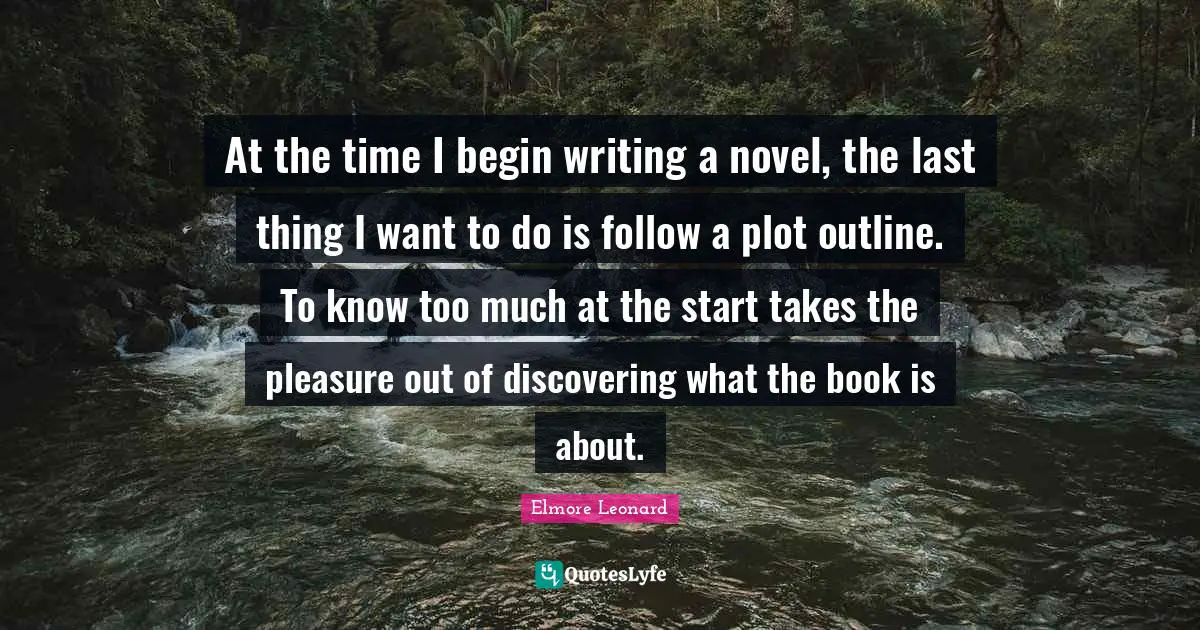 At the time I begin writing a novel, the last thing I want to do is follow a plot outline. To know too much at the start takes the pleasure out of discovering what the book is about.