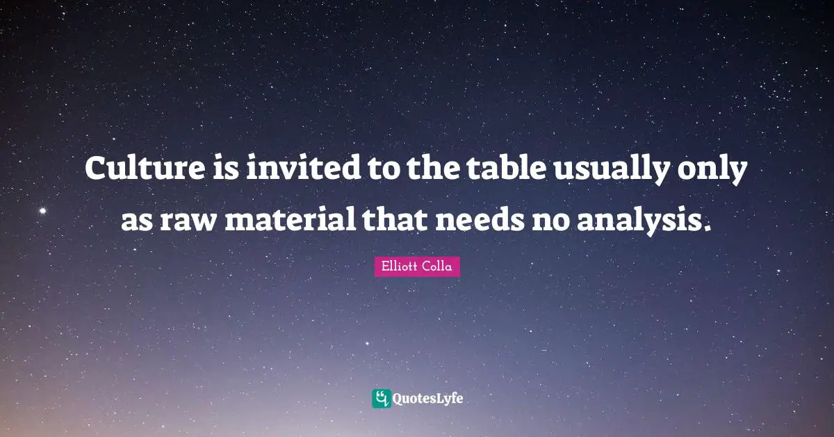 Culture is invited to the table usually only as raw material that needs no analysis.