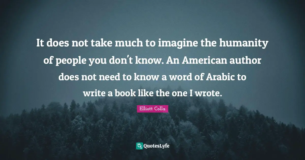 It does not take much to imagine the humanity of people you don't know. An American author does not need to know a word of Arabic to write a book like the one I wrote.