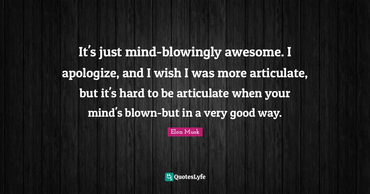 It's just mind-blowingly awesome. I apologize, and I wish I was more articulate, but it's hard to be articulate when your mind's blown-but in a very good way.