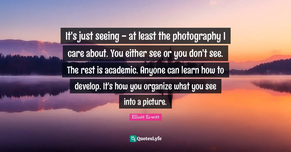 It's just seeing - at least the photography I care about. You either see or you don't see. The rest is academic. Anyone can learn how to develop. It's how you organize what you see into a picture.