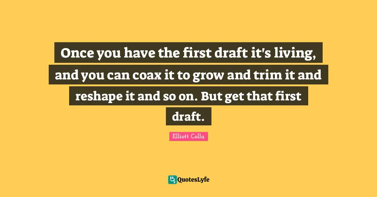 Once you have the first draft it's living, and you can coax it to grow and trim it and reshape it and so on. But get that first draft.