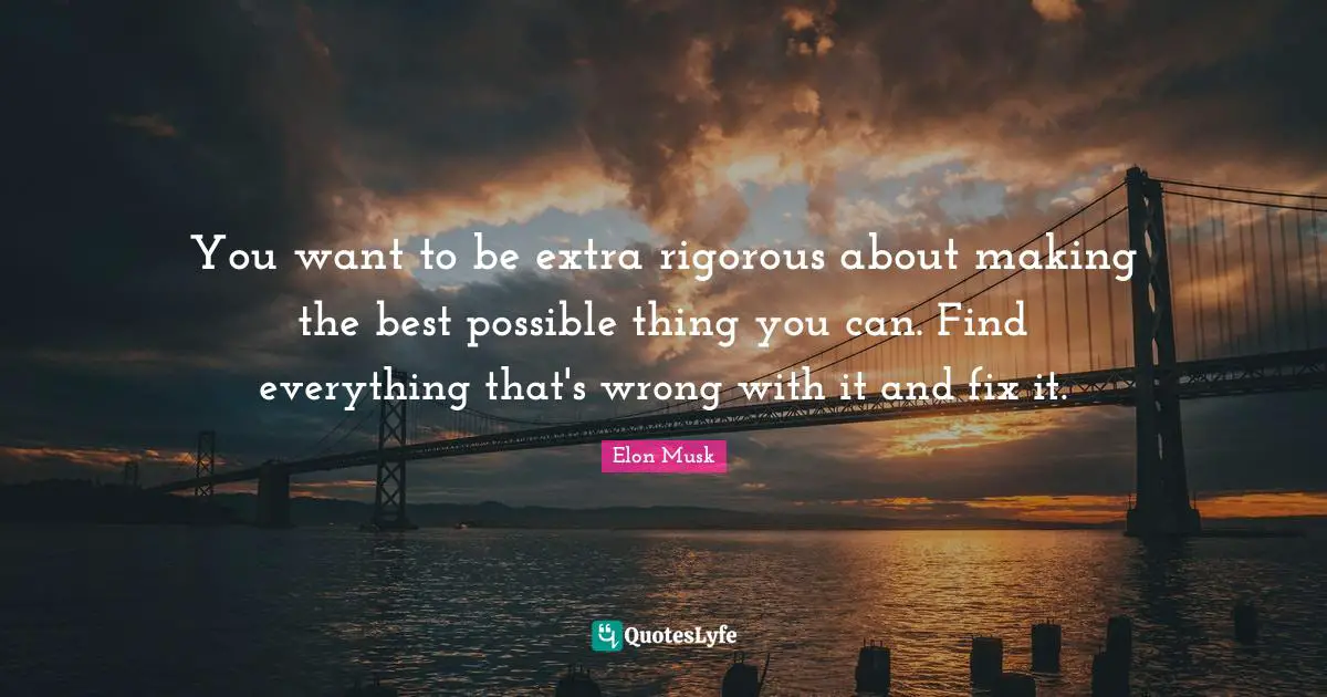 Entrepreneurship Quotes: "You want to be extra rigorous about making the best possible thing you can. Find everything that's wrong with it and fix it."