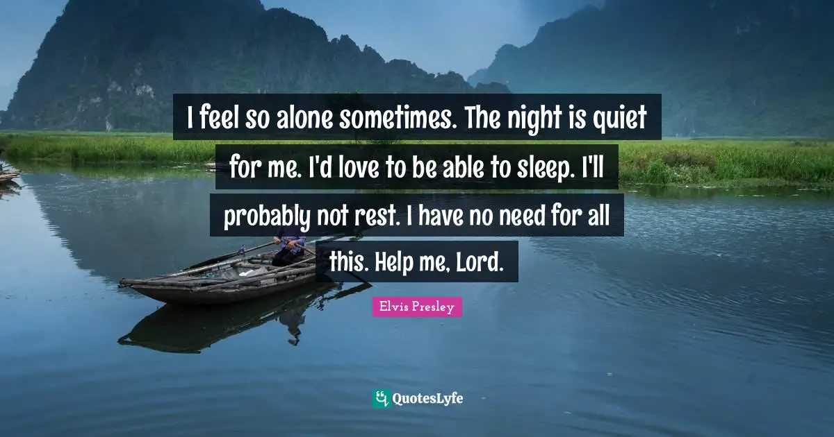 I feel so alone sometimes. The night is quiet for me. I'd love to be able to sleep. I'll probably not rest. I have no need for all this. Help me, Lord.