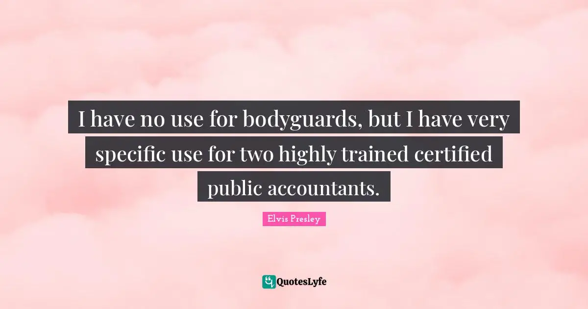 I have no use for bodyguards, but I have very specific use for two highly trained certified public accountants.