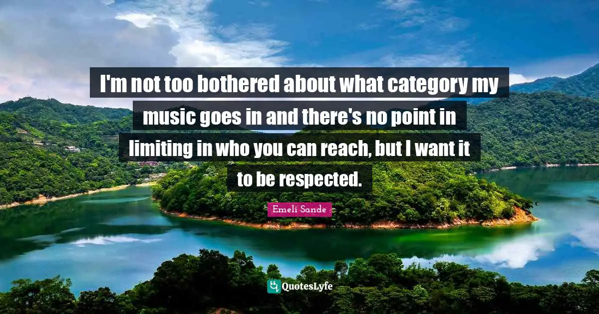 I'm not too bothered about what category my music goes in and there's no point in limiting in who you can reach, but I want it to be respected.