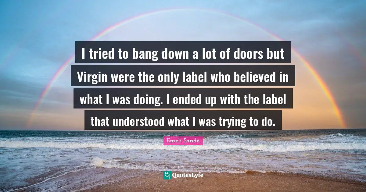 I tried to bang down a lot of doors but Virgin were the only label who believed in what I was doing. I ended up with the label that understood what I was trying to do.