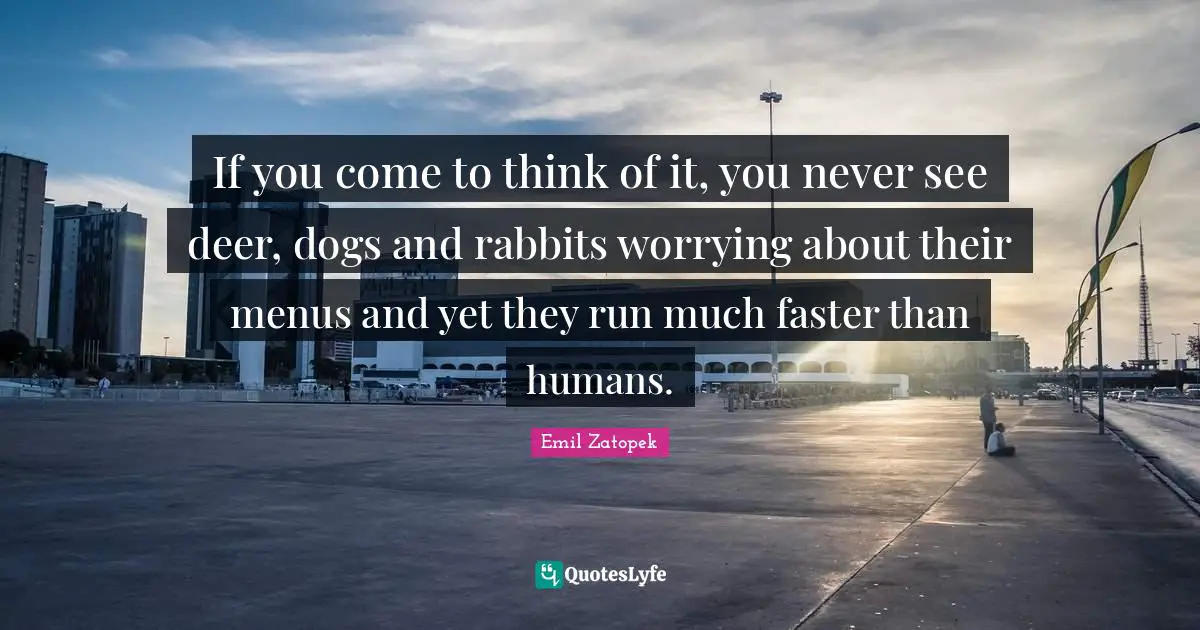 Faster Quotes: "If you come to think of it, you never see deer, dogs and rabbits worrying about their menus and yet they run much faster than humans."