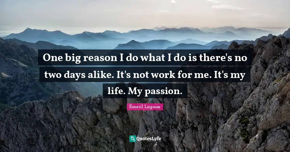 One big reason I do what I do is there's no two days alike. It's not work for me. It's my life. My passion.