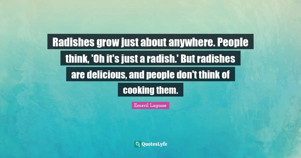 Radishes grow just about anywhere. People think, 'Oh it's just a radish.' But radishes are delicious, and people don't think of cooking them.