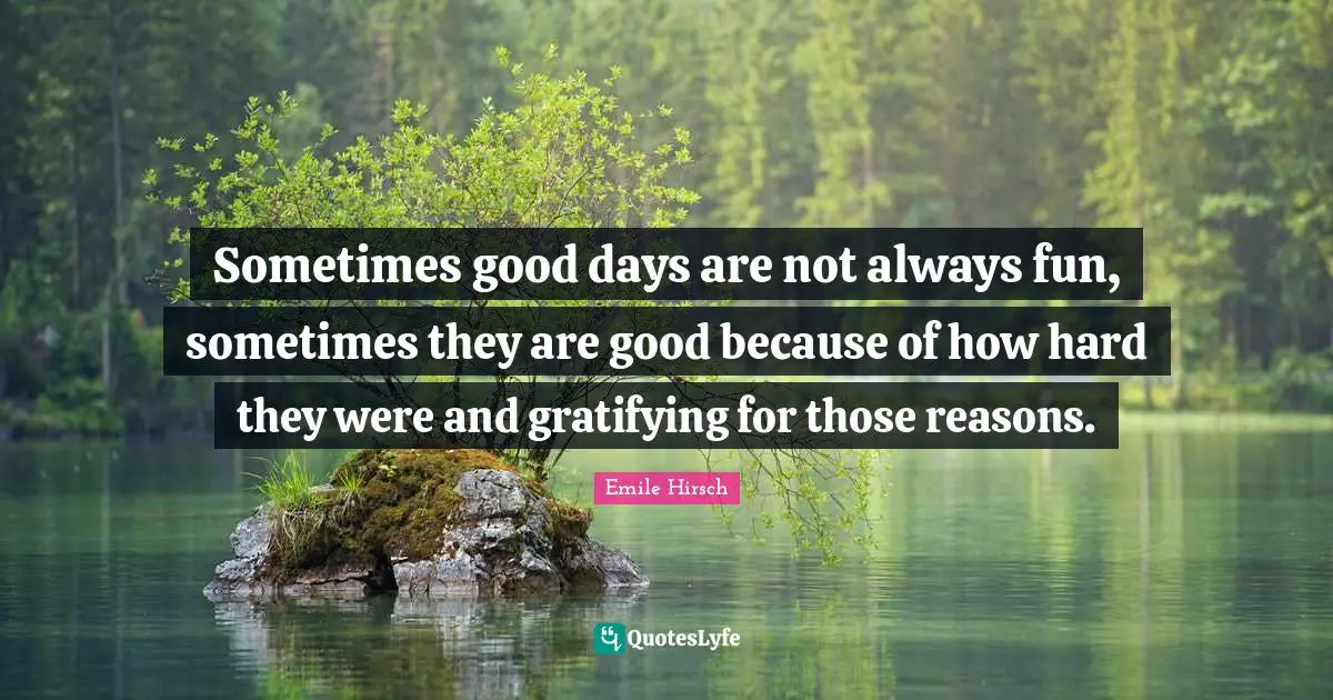 Emile Hirsch Quotes: "Sometimes good days are not always fun, sometimes they are good because of how hard they were and gratifying for those reasons."