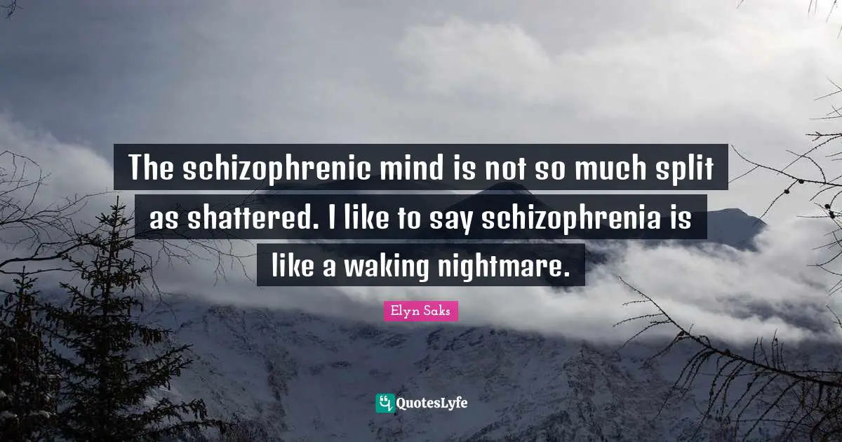 Nightmare Quotes: "The schizophrenic mind is not so much split as shattered. I like to say schizophrenia is like a waking nightmare."