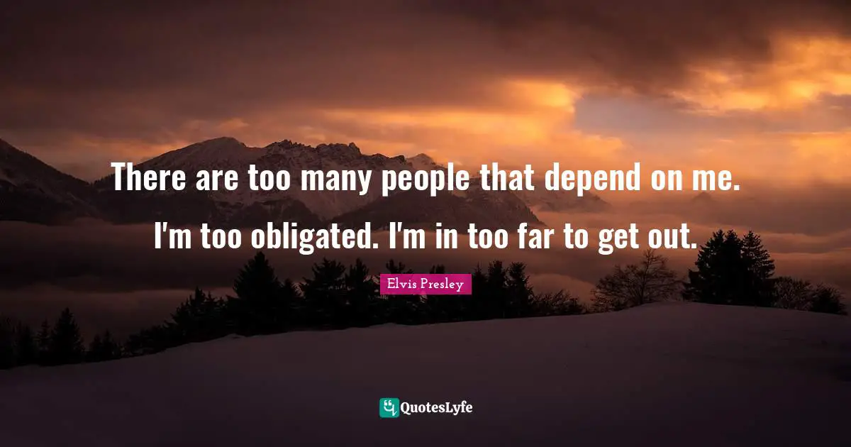 There are too many people that depend on me. I'm too obligated. I'm in too far to get out.