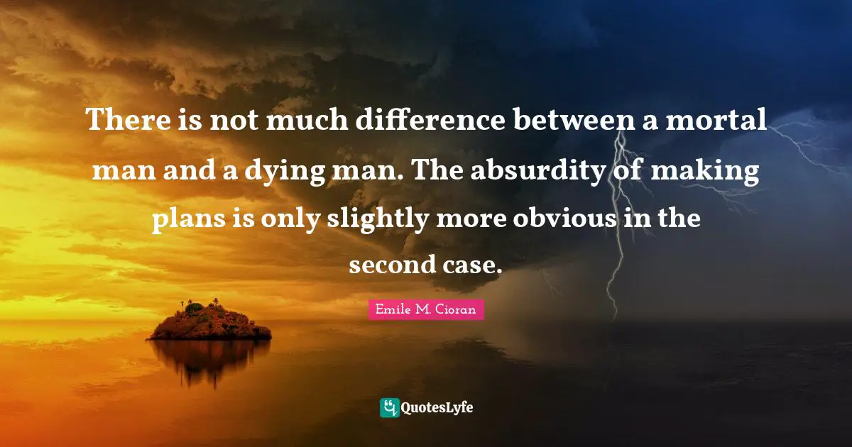 There is not much difference between a mortal man and a dying man. The absurdity of making plans is only slightly more obvious in the second case.