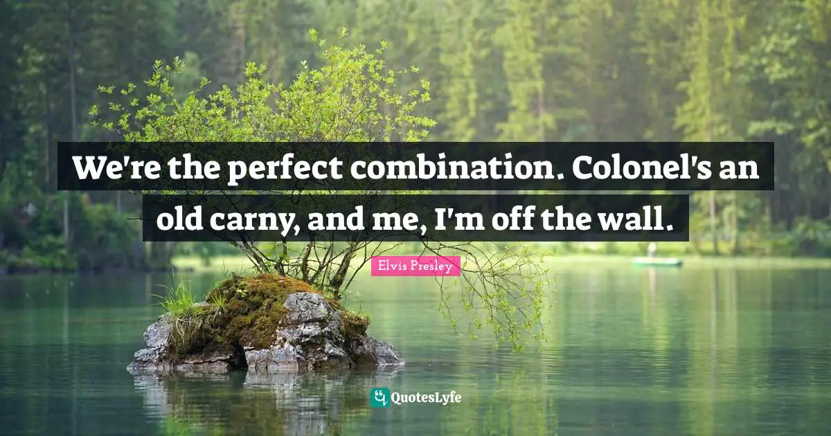 We're the perfect combination. Colonel's an old carny, and me, I'm off the wall.