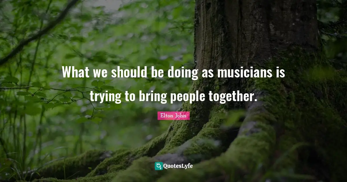 What we should be doing as musicians is trying to bring people together.