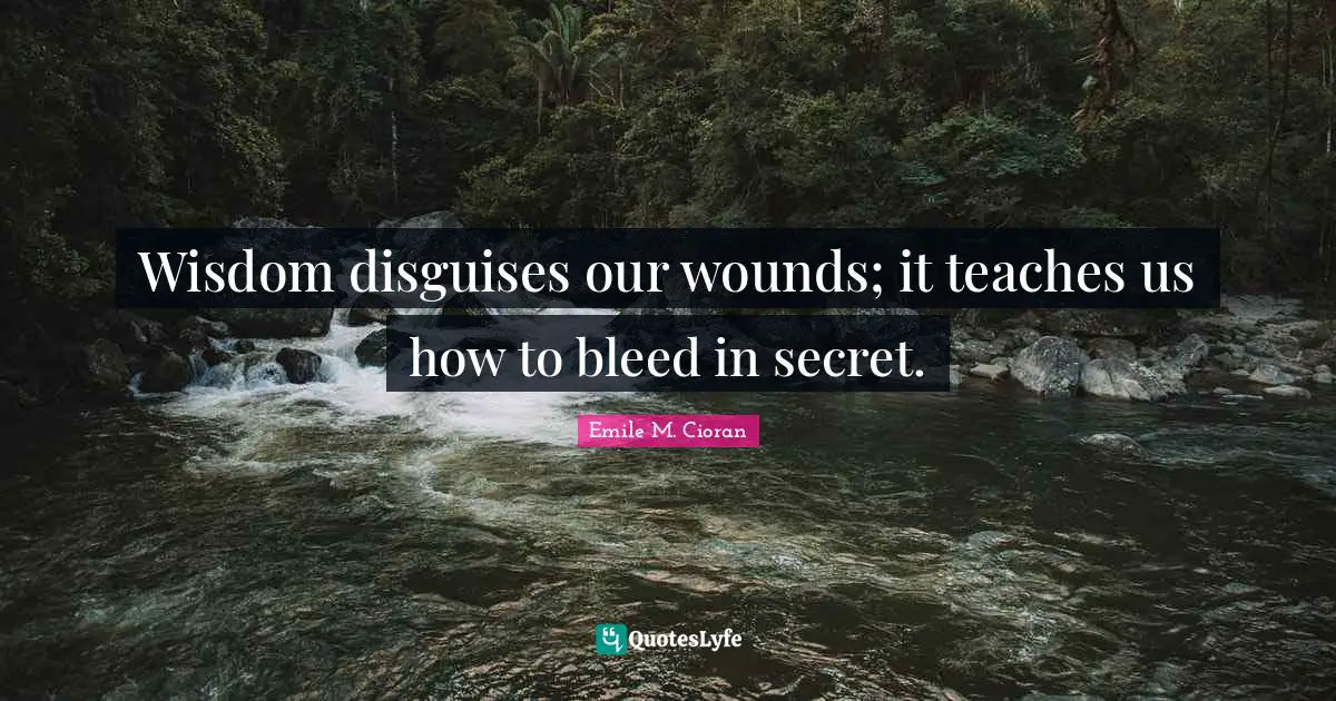 Wisdom disguises our wounds; it teaches us how to bleed in secret.