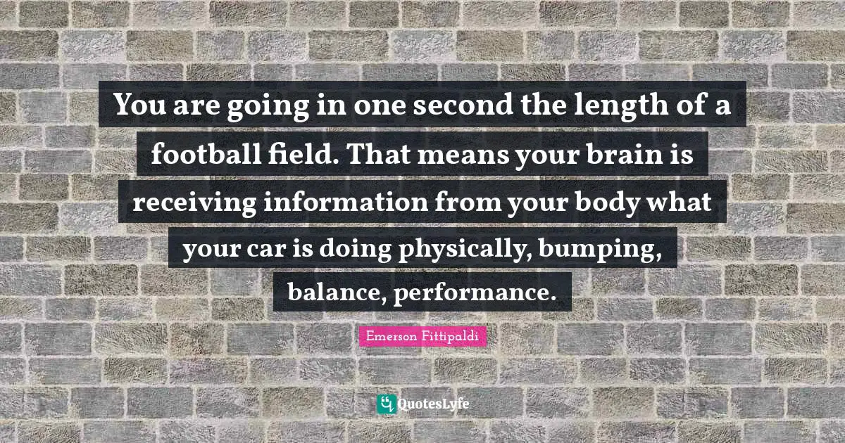 You are going in one second the length of a football field. That means your brain is receiving information from your body what your car is doing physically, bumping, balance, performance.