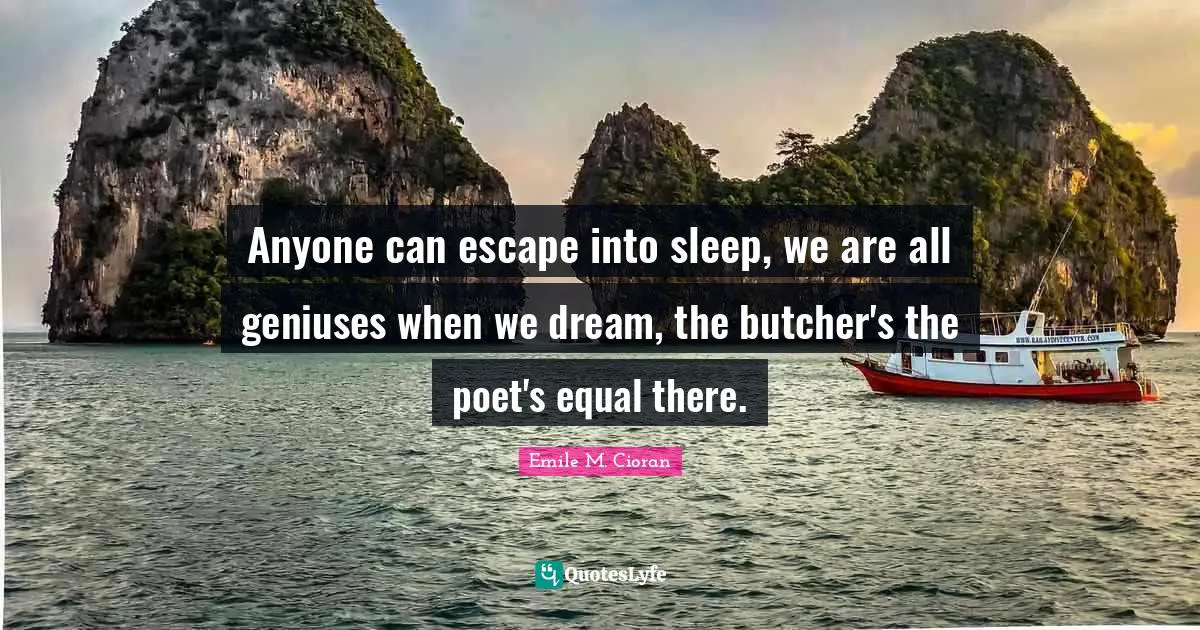 Anyone can escape into sleep, we are all geniuses when we dream, the butcher's the poet's equal there.