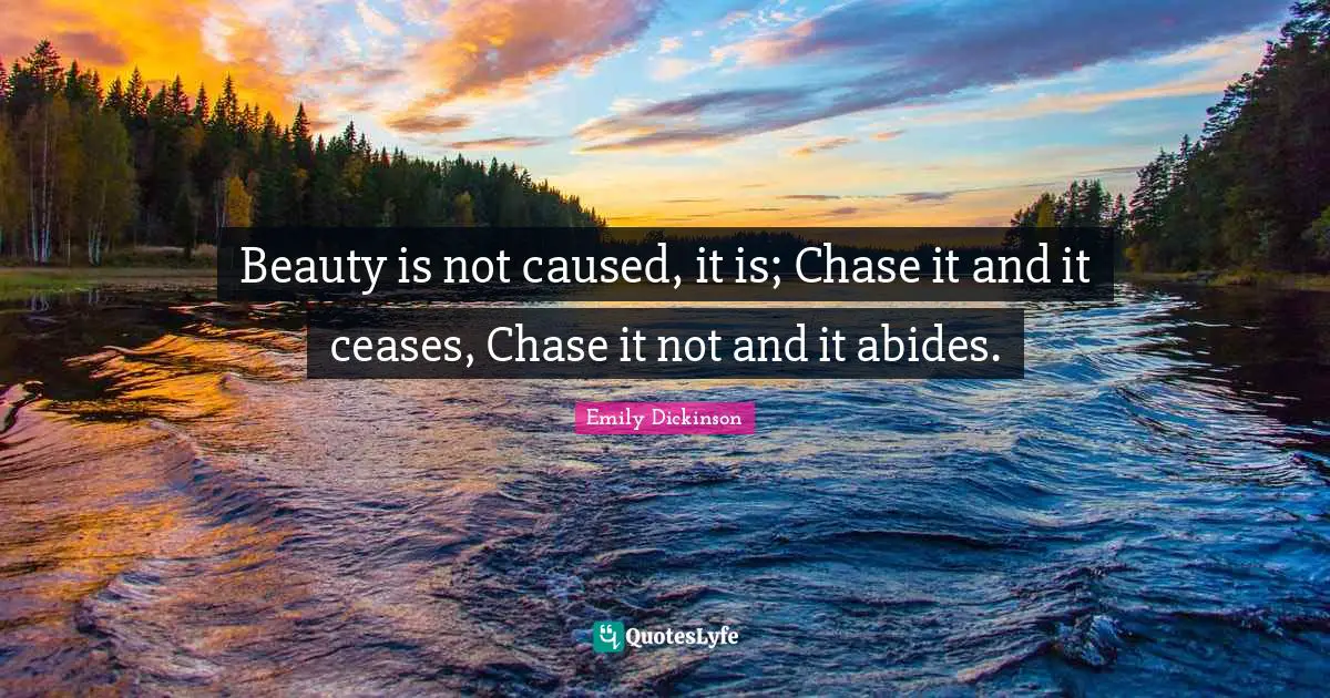 Beauty is not caused, it is; Chase it and it ceases, Chase it not and it abides.